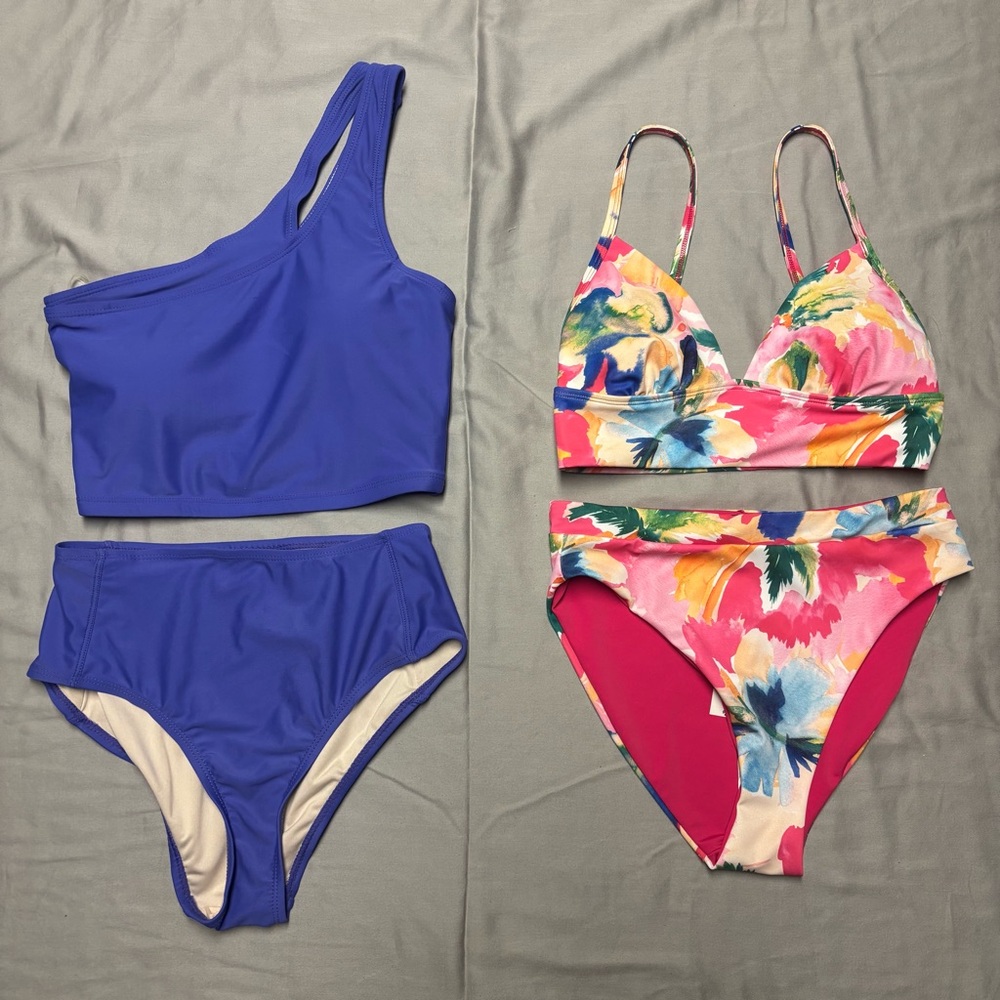 Joe Fresh XS Two Women's Bikini Sets - Solid Royal Blue & Pink Floral